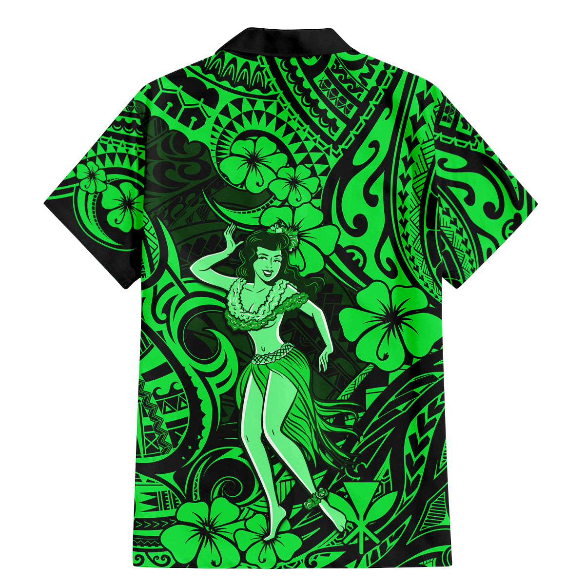 Hawaii Hula Girl Family Matching Mermaid Dress and Hawaiian Shirt Polynesian Pattern Green Version - Wonder Print Shop