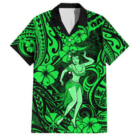 Hawaii Hula Girl Family Matching Off Shoulder Short Dress and Hawaiian Shirt Polynesian Pattern Green Version - Wonder Print Shop