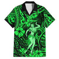 Hawaii Hula Girl Family Matching Short Sleeve Bodycon Dress and Hawaiian Shirt Polynesian Pattern Green Version - Wonder Print Shop