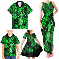 Hawaii Hula Girl Family Matching Tank Maxi Dress and Hawaiian Shirt Polynesian Pattern Green Version - Wonder Print Shop