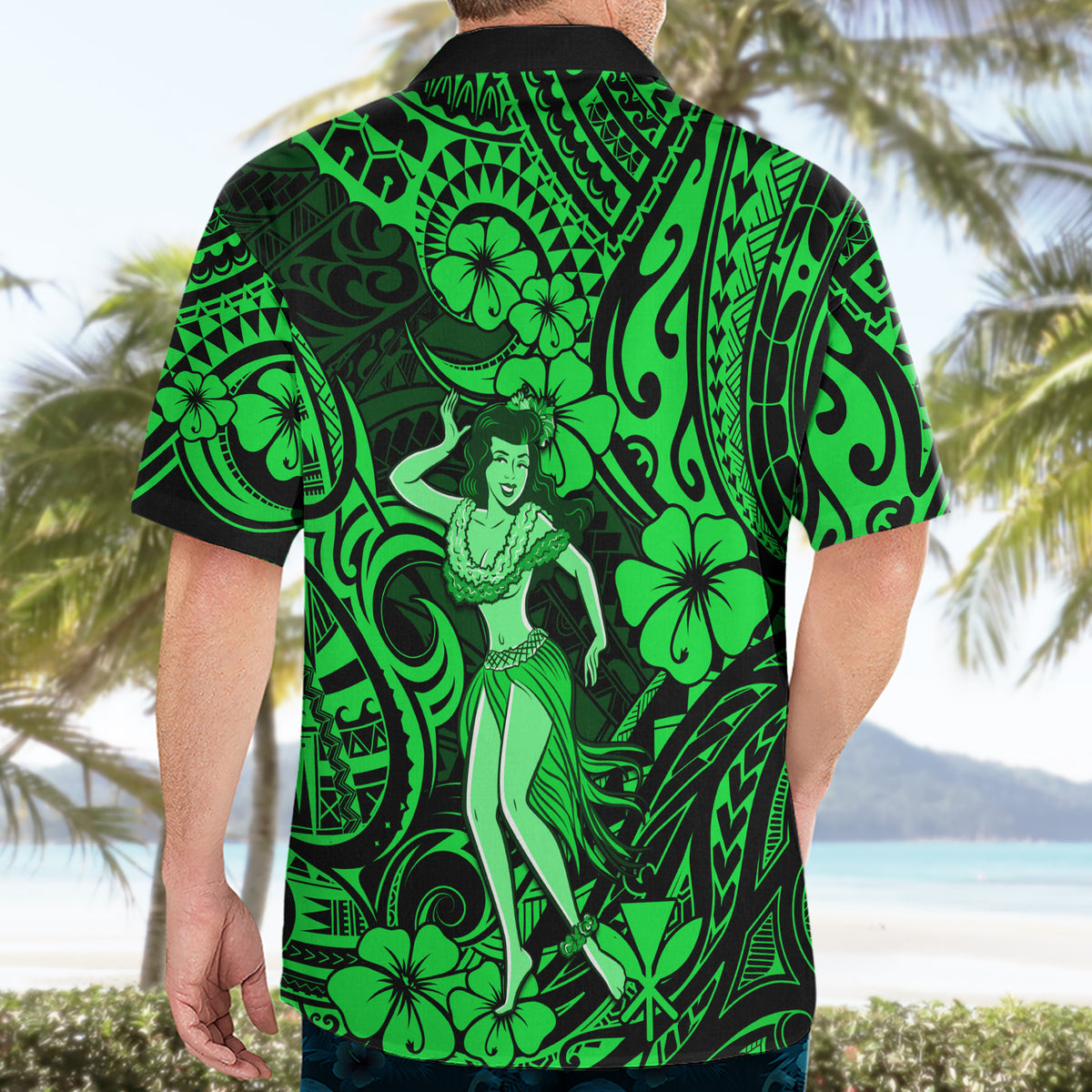 Hawaii Hula Girl Hawaiian Shirt Polynesian Pattern Green Version - Wonder Print Shop