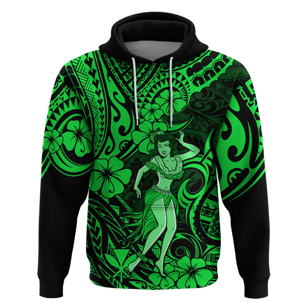 Hawaii Hula Girl Hoodie Polynesian Pattern Green Version - Wonder Print Shop