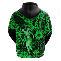 Hawaii Hula Girl Hoodie Polynesian Pattern Green Version - Wonder Print Shop