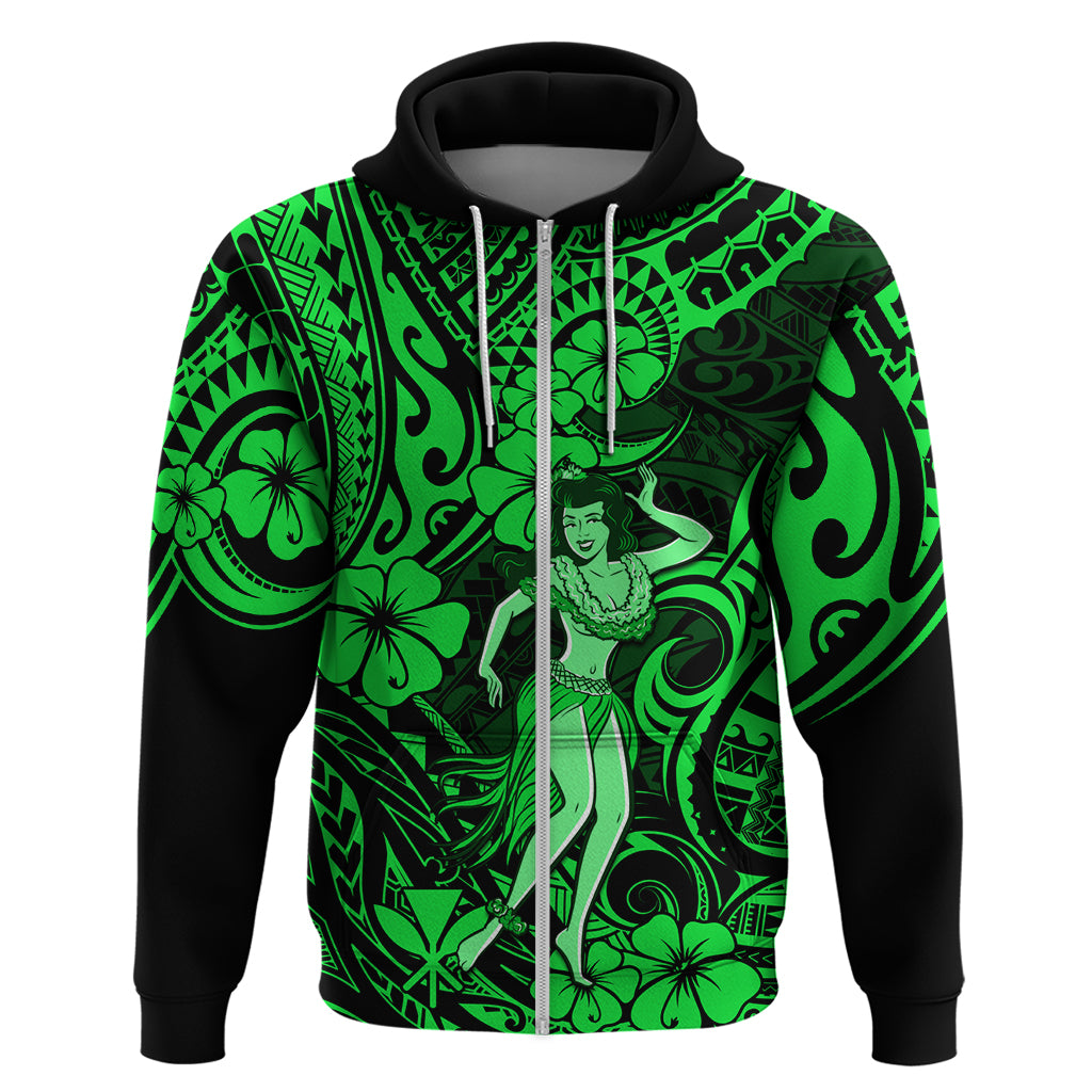 Hawaii Hula Girl Hoodie Polynesian Pattern Green Version - Wonder Print Shop