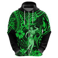 Hawaii Hula Girl Hoodie Polynesian Pattern Green Version - Wonder Print Shop