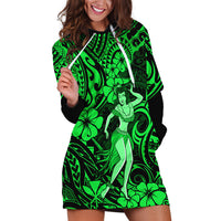 Hawaii Hula Girl Hoodie Dress Polynesian Pattern Green Version - Wonder Print Shop