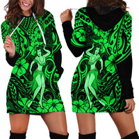 Hawaii Hula Girl Hoodie Dress Polynesian Pattern Green Version - Wonder Print Shop