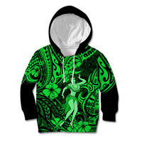 Hawaii Hula Girl Kid Hoodie Polynesian Pattern Green Version - Wonder Print Shop