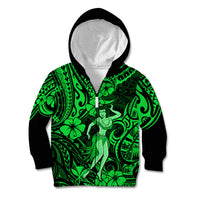 Hawaii Hula Girl Kid Hoodie Polynesian Pattern Green Version - Wonder Print Shop