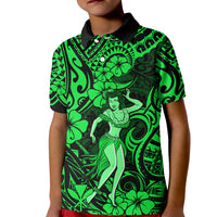 Hawaii Hula Girl Kid Polo Shirt Polynesian Pattern Green Version - Wonder Print Shop