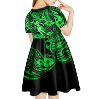 Hawaii Hula Girl Kid Short Sleeve Dress Polynesian Pattern Green Version - Wonder Print Shop