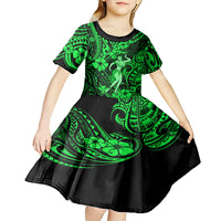 Hawaii Hula Girl Kid Short Sleeve Dress Polynesian Pattern Green Version - Wonder Print Shop