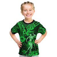 Hawaii Hula Girl Kid T Shirt Polynesian Pattern Green Version - Wonder Print Shop
