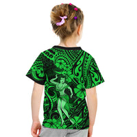 Hawaii Hula Girl Kid T Shirt Polynesian Pattern Green Version - Wonder Print Shop