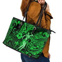 Hawaii Hula Girl Leather Tote Bag Polynesian Pattern Green Version - Wonder Print Shop