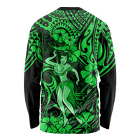 Hawaii Hula Girl Long Sleeve Shirt Polynesian Pattern Green Version - Wonder Print Shop