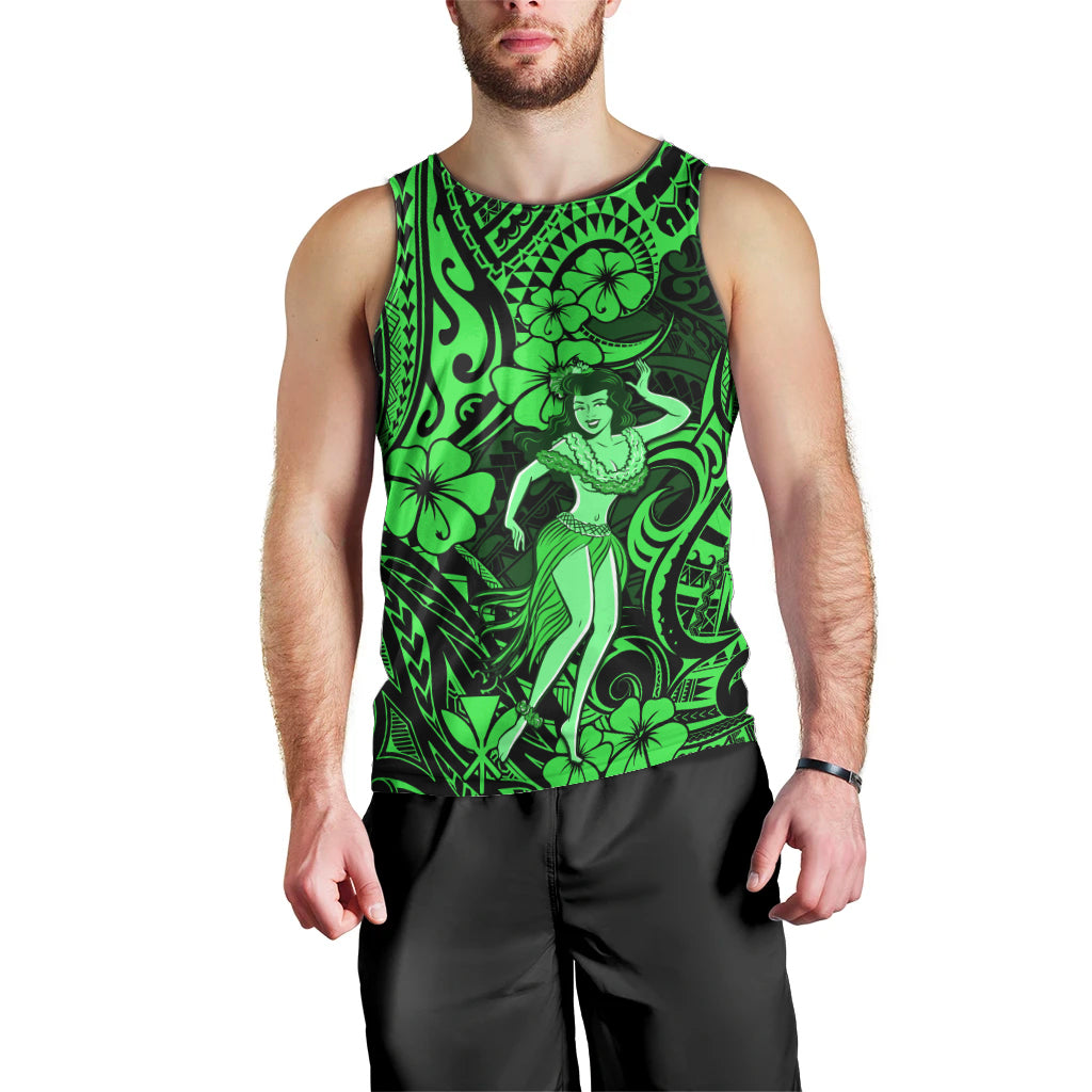 Hawaii Hula Girl Men Tank Top Polynesian Pattern Green Version - Wonder Print Shop