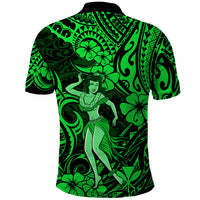 Hawaii Hula Girl Polo Shirt Polynesian Pattern Green Version - Wonder Print Shop