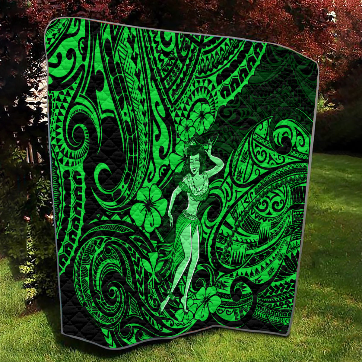Hawaii Hula Girl Quilt Polynesian Pattern Green Version - Wonder Print Shop