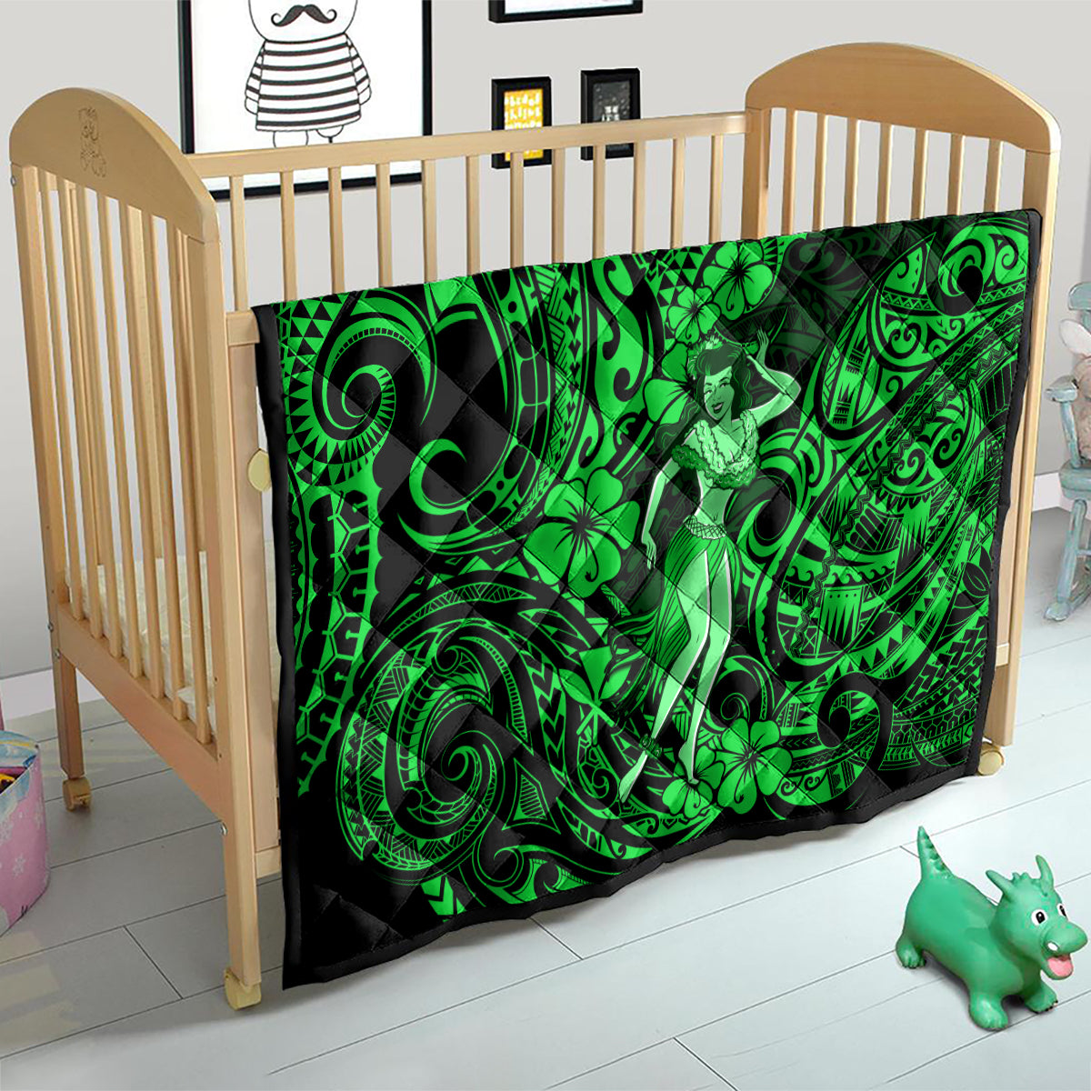 Hawaii Hula Girl Quilt Polynesian Pattern Green Version - Wonder Print Shop