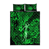 Hawaii Hula Girl Quilt Bed Set Polynesian Pattern Green Version - Wonder Print Shop