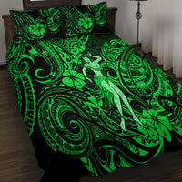 Hawaii Hula Girl Quilt Bed Set Polynesian Pattern Green Version - Wonder Print Shop