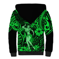 Hawaii Hula Girl Sherpa Hoodie Polynesian Pattern Green Version - Wonder Print Shop