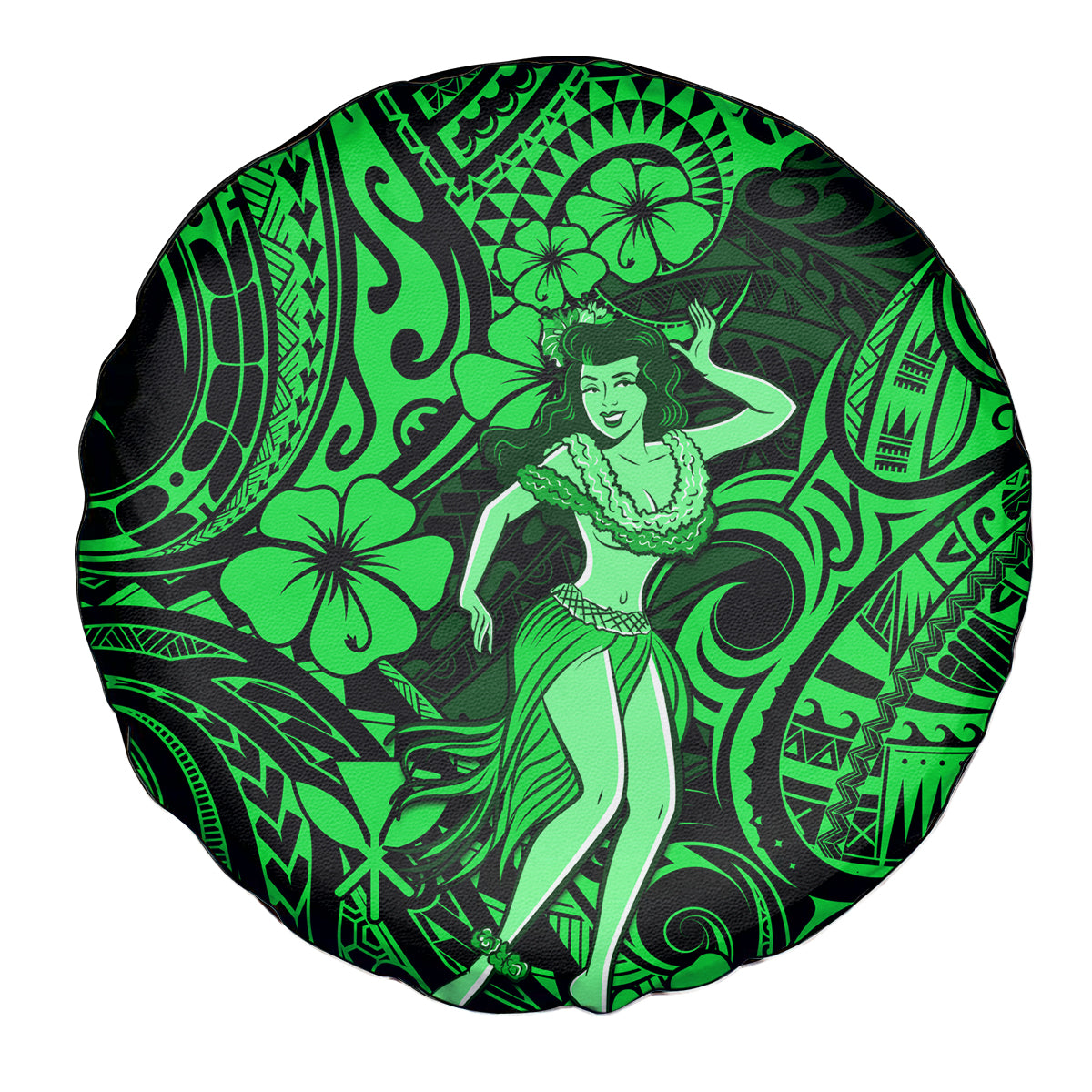Hawaii Hula Girl Spare Tire Cover Polynesian Pattern Green Version - Wonder Print Shop