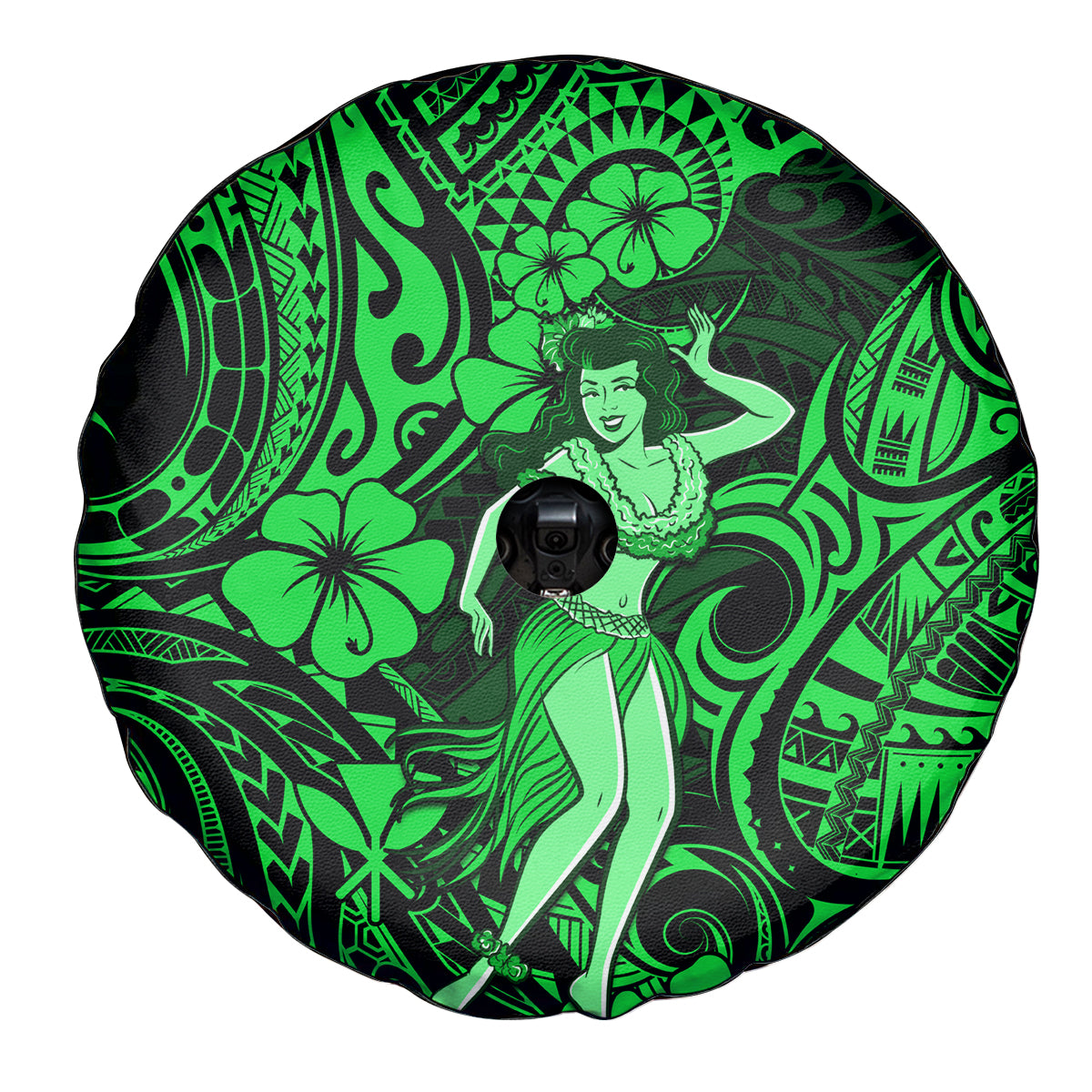 Hawaii Hula Girl Spare Tire Cover Polynesian Pattern Green Version - Wonder Print Shop