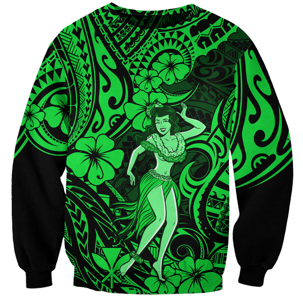 Hawaii Hula Girl Sweatshirt Polynesian Pattern Green Version - Wonder Print Shop