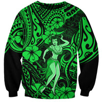 Hawaii Hula Girl Sweatshirt Polynesian Pattern Green Version - Wonder Print Shop