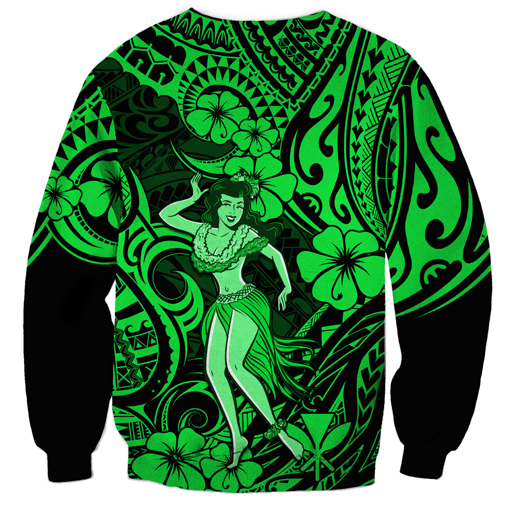 Hawaii Hula Girl Sweatshirt Polynesian Pattern Green Version - Wonder Print Shop