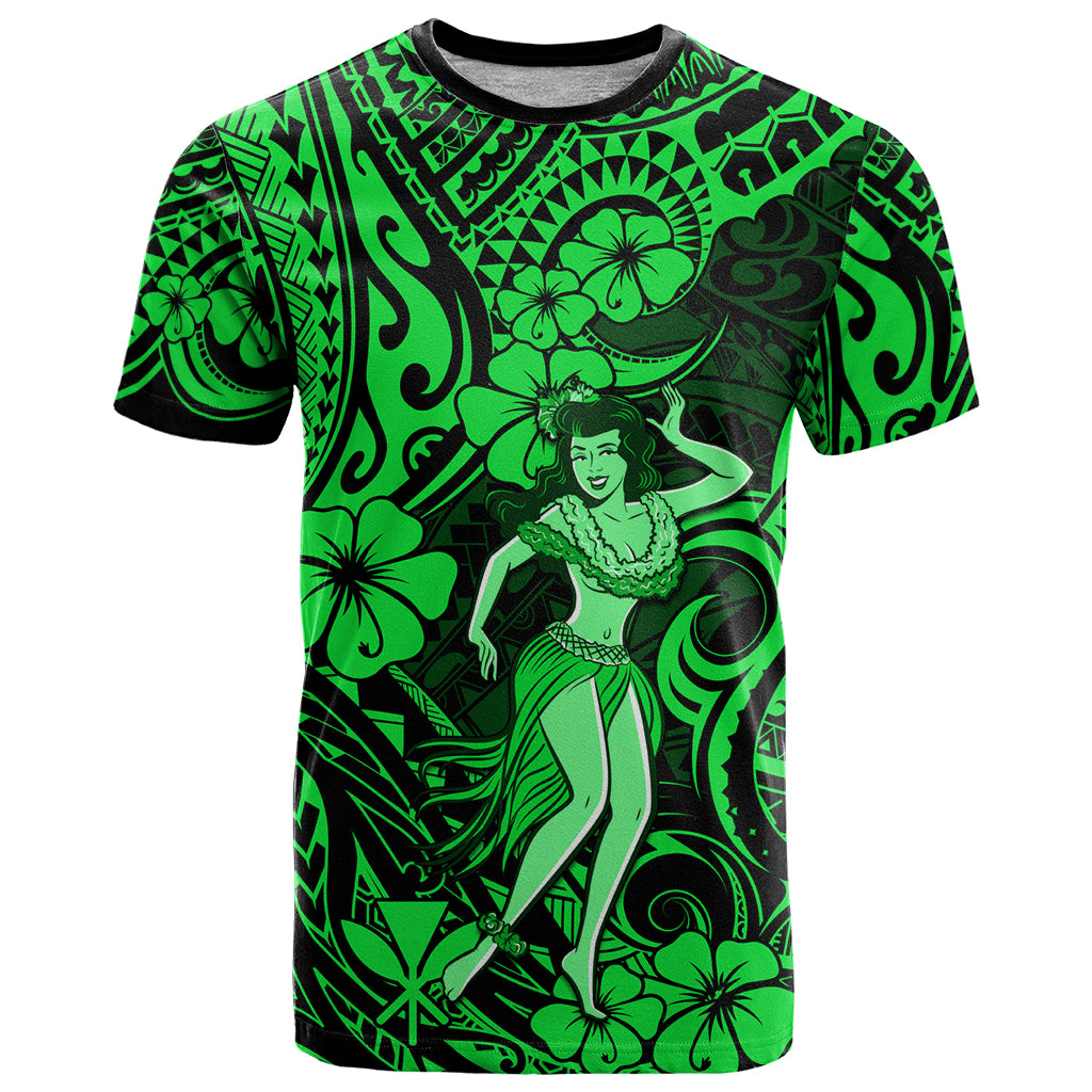 Hawaii Hula Girl T Shirt Polynesian Pattern Green Version - Wonder Print Shop