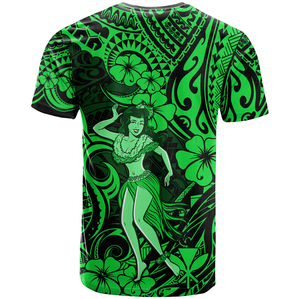 Hawaii Hula Girl T Shirt Polynesian Pattern Green Version - Wonder Print Shop