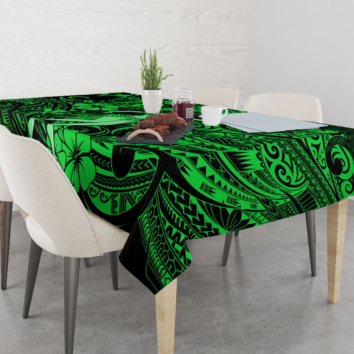 Hawaii Hula Girl Tablecloth Polynesian Pattern Green Version - Wonder Print Shop