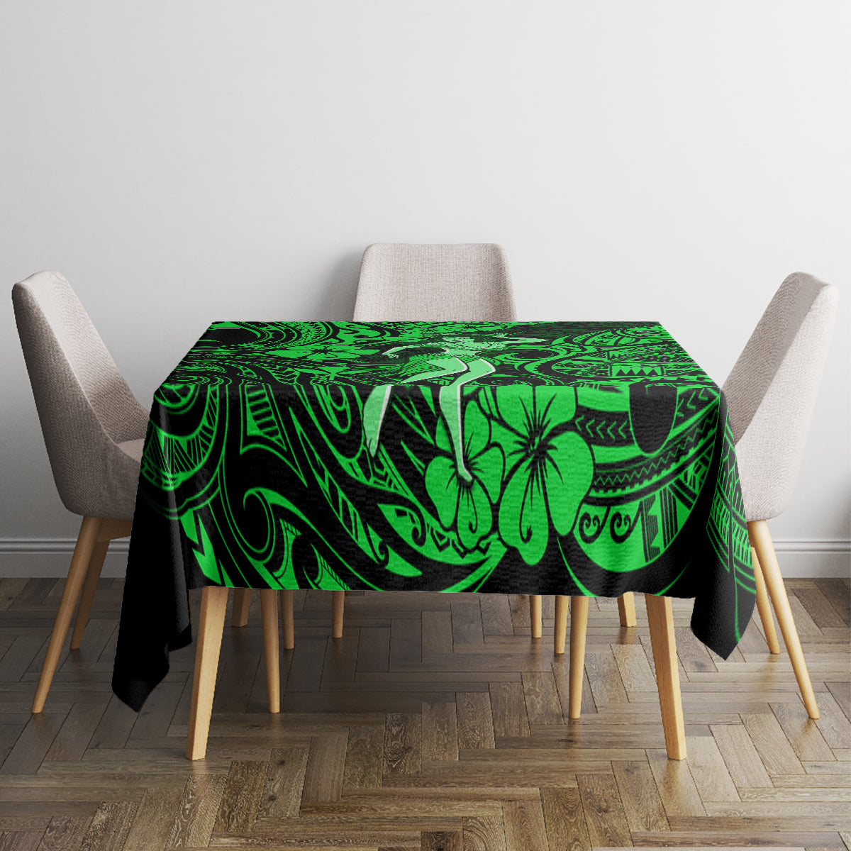 Hawaii Hula Girl Tablecloth Polynesian Pattern Green Version - Wonder Print Shop