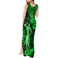 Hawaii Hula Girl Tank Maxi Dress Polynesian Pattern Green Version - Wonder Print Shop