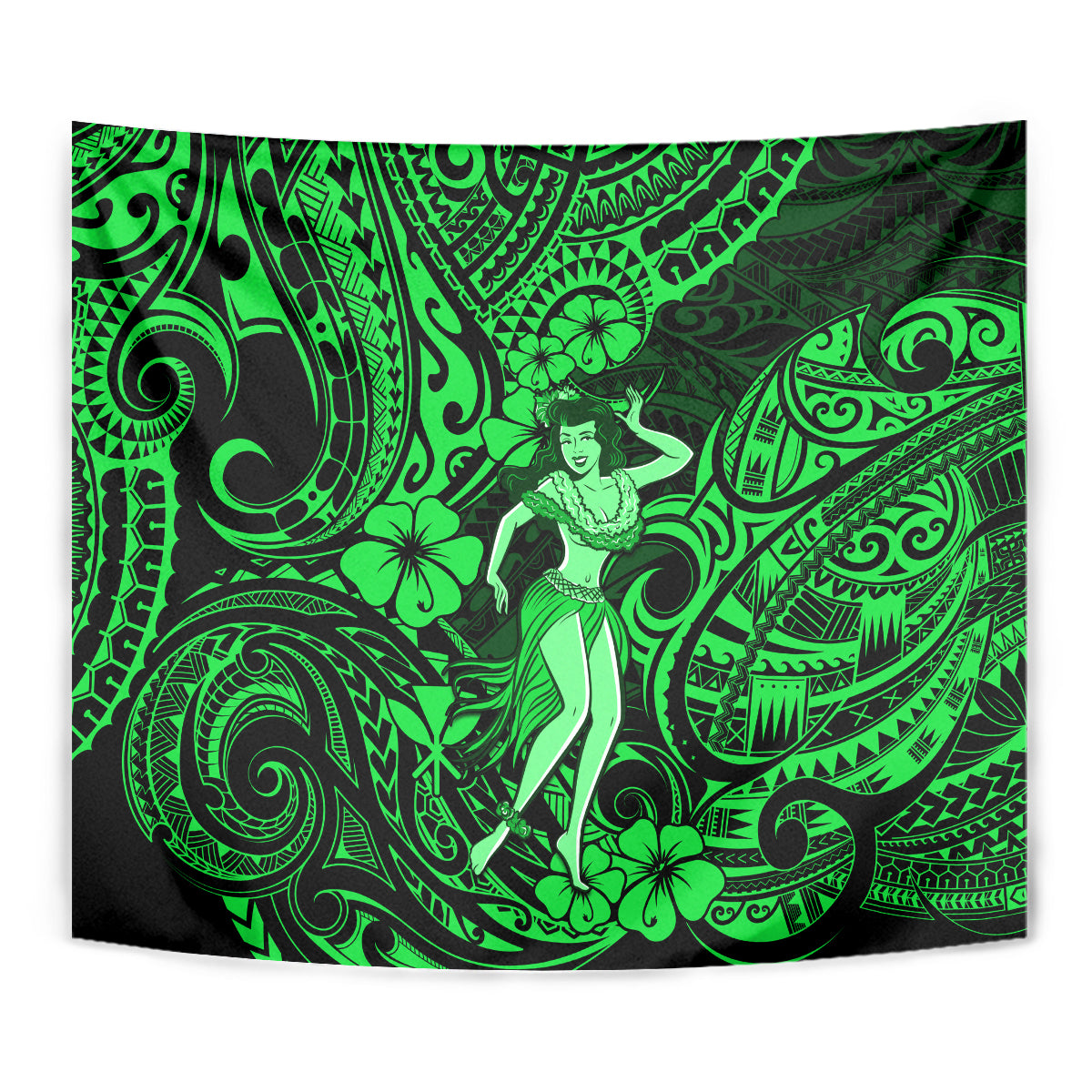 Hawaii Hula Girl Tapestry Polynesian Pattern Green Version - Wonder Print Shop