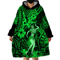 Hawaii Hula Girl Wearable Blanket Hoodie Polynesian Pattern Green Version - Wonder Print Shop