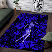 Hawaii Hula Girl Area Rug Polynesian Pattern Navy Blue Version - Wonder Print Shop