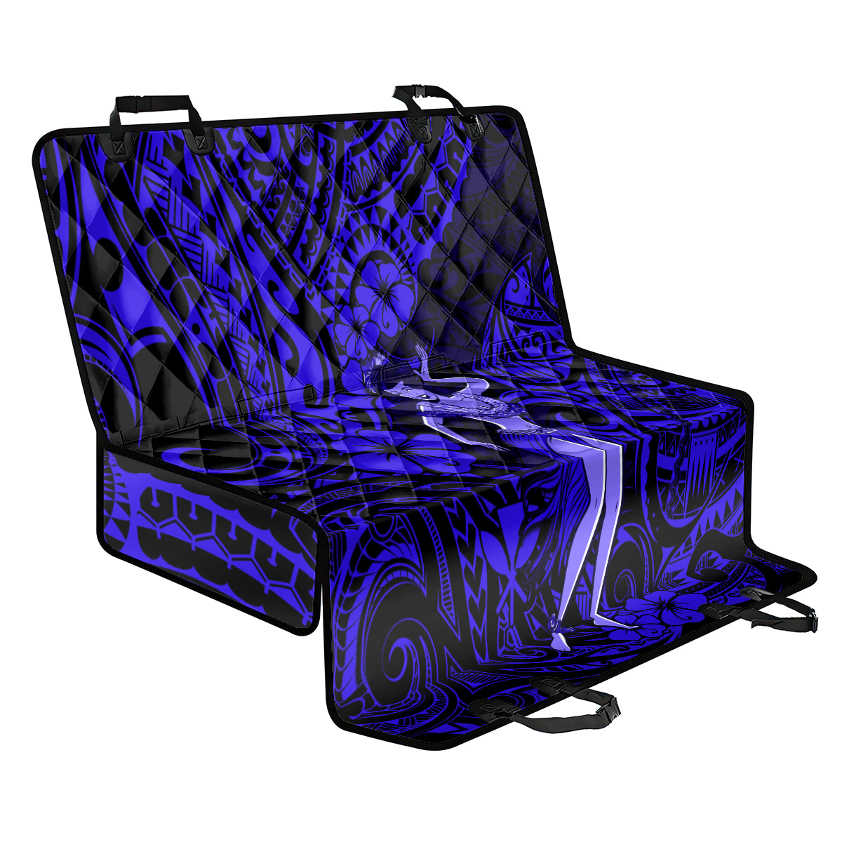 Hawaii Hula Girl Back Car Seat Cover Polynesian Pattern Navy Blue Version - Wonder Print Shop