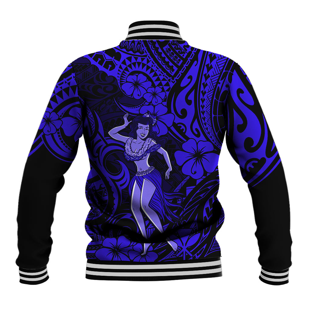 Hawaii Hula Girl Baseball Jacket Polynesian Pattern Navy Blue Version - Wonder Print Shop