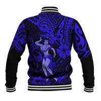 Hawaii Hula Girl Baseball Jacket Polynesian Pattern Navy Blue Version - Wonder Print Shop