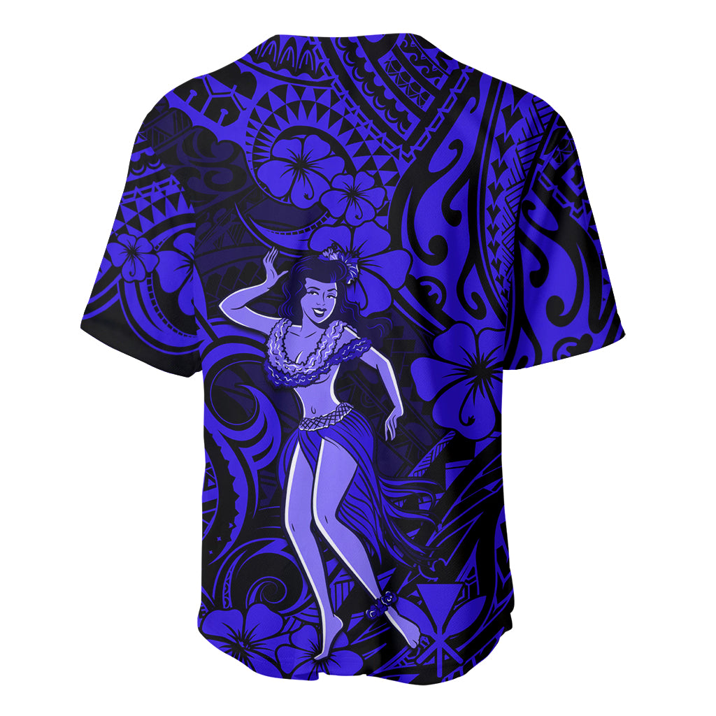 Hawaii Hula Girl Baseball Jersey Polynesian Pattern Navy Blue Version - Wonder Print Shop