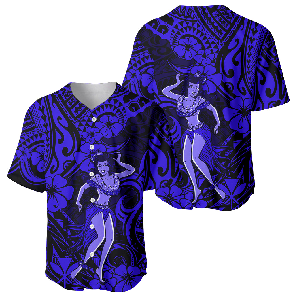 Hawaii Hula Girl Baseball Jersey Polynesian Pattern Navy Blue Version - Wonder Print Shop