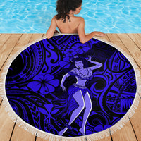 Hawaii Hula Girl Beach Blanket Polynesian Pattern Navy Blue Version - Wonder Print Shop