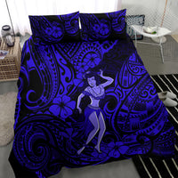 Hawaii Hula Girl Bedding Set Polynesian Pattern Navy Blue Version - Wonder Print Shop