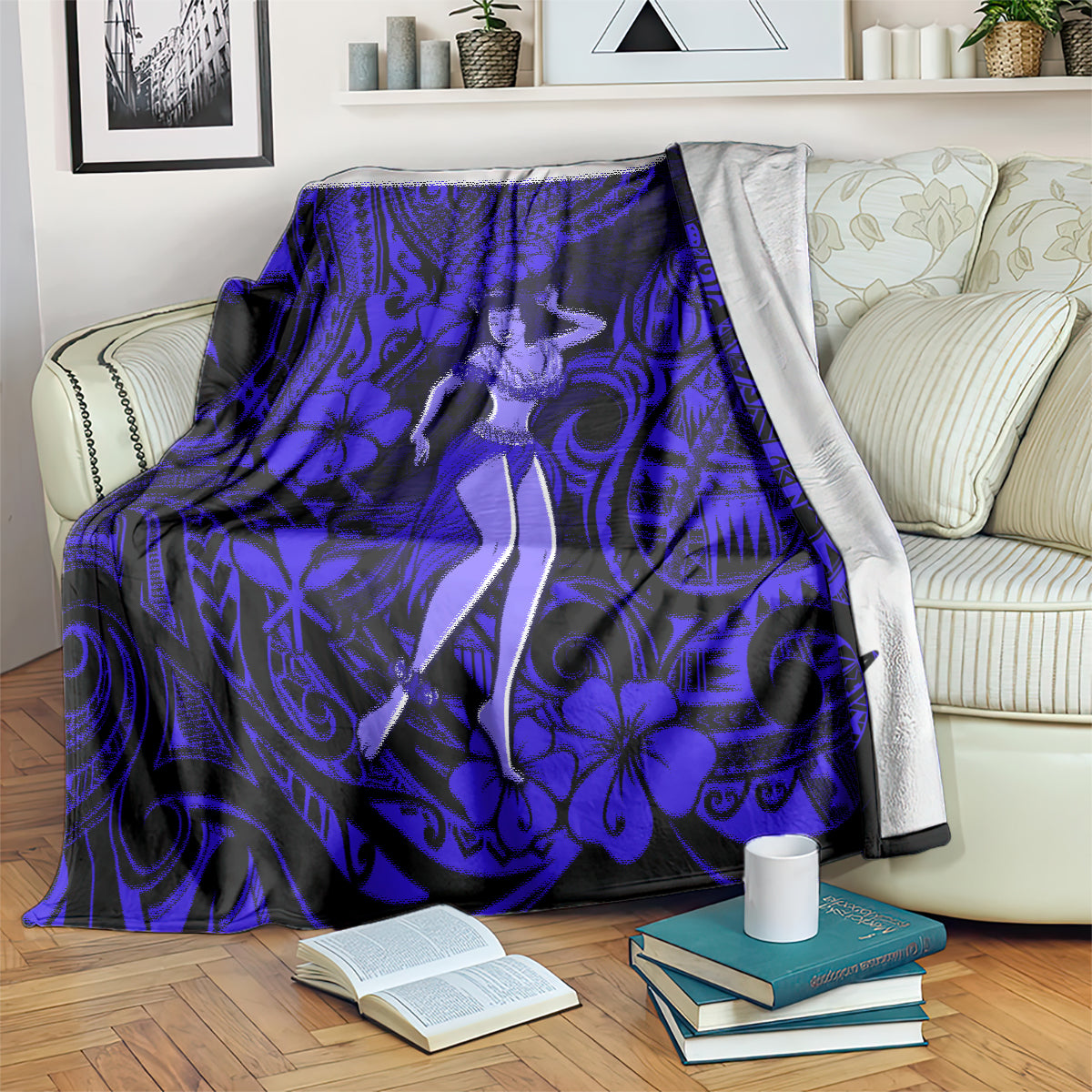 hawaii-hula-girl-blanket-polynesian-pattern-navy-blue-version