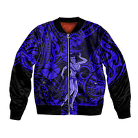 Hawaii Hula Girl Bomber Jacket Polynesian Pattern Navy Blue Version - Wonder Print Shop