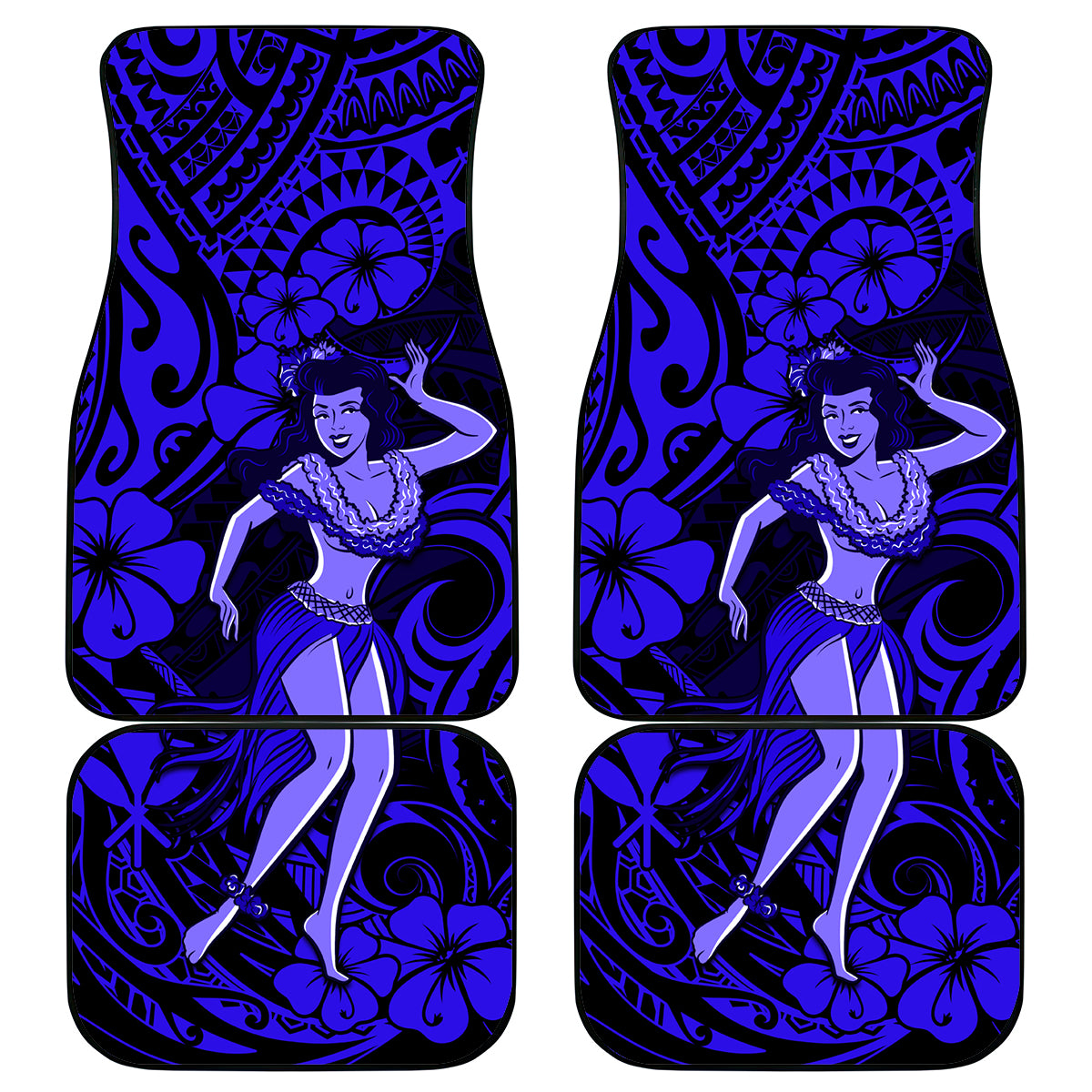 Hawaii Hula Girl Car Mats Polynesian Pattern Navy Blue Version - Wonder Print Shop